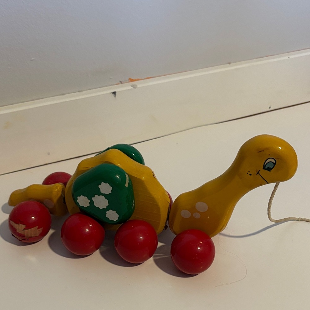 Kouvalias Colorful Wooden Pull-Along Dinosaur Vintage 1990s